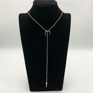 Luv AJ Gold Tone Pave Tusk Celestial Lariat Necklace Crystal